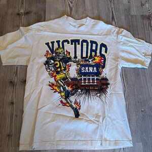 a.n.a White Graphic Tee with Blue and Yellow Accents